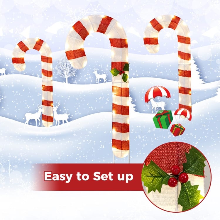 Lighted Christmas Candy Canes with 75 LED Lights, Red and White - Red-White - 31.5" x 13.5"