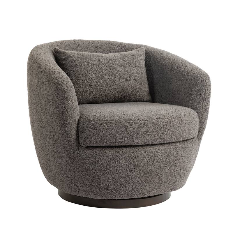 Upholstered Swivel Barrel Armchair with Storage and Metal Base