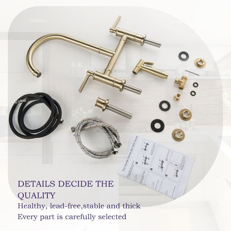 Farmhouse 2-Handle Bridge Gold/Black Kitchen Faucet with 28'' Side Sprayer in Stainless Steel & Brass