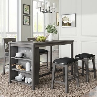 5 Piece Wood Gray Counter Height Dining Table Set with Storage Shelf ...