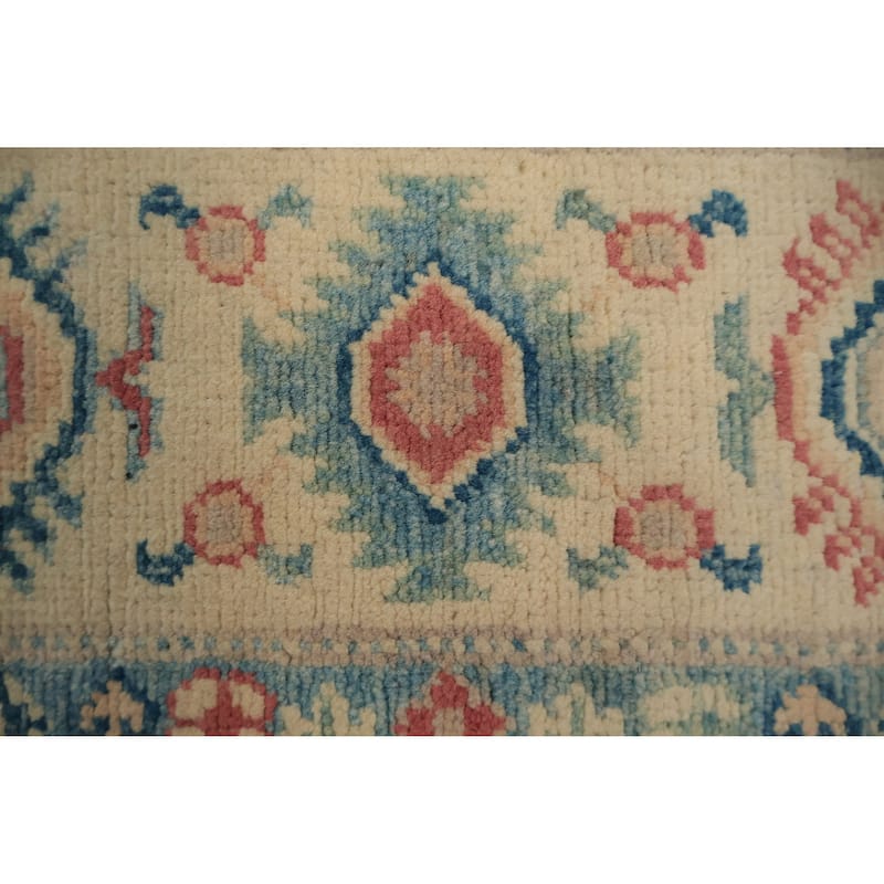 Hand Knotted Oriental 100% Wool Carpet Traditional Geometric Pink Kazak Area Rug - 11' 9'' X 9' 1''