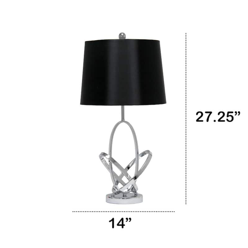 Glossy Entwined Table Lamp with Tapered Shade - 27.25" - Chrome and Black