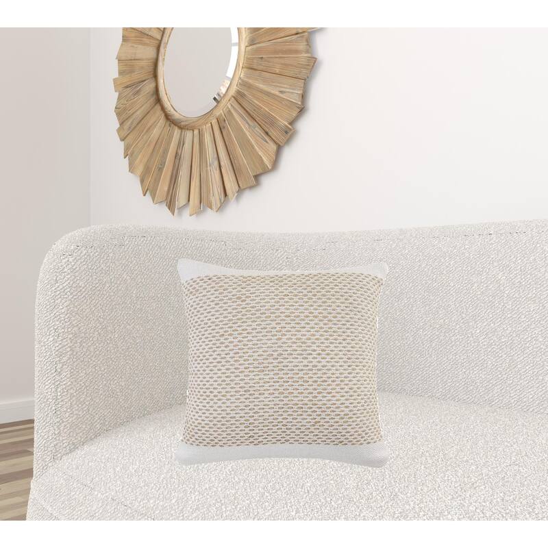 HomeRoots 20" X 20" Ivory And Tan 100% Cotton Geometric Zippered Pillow
