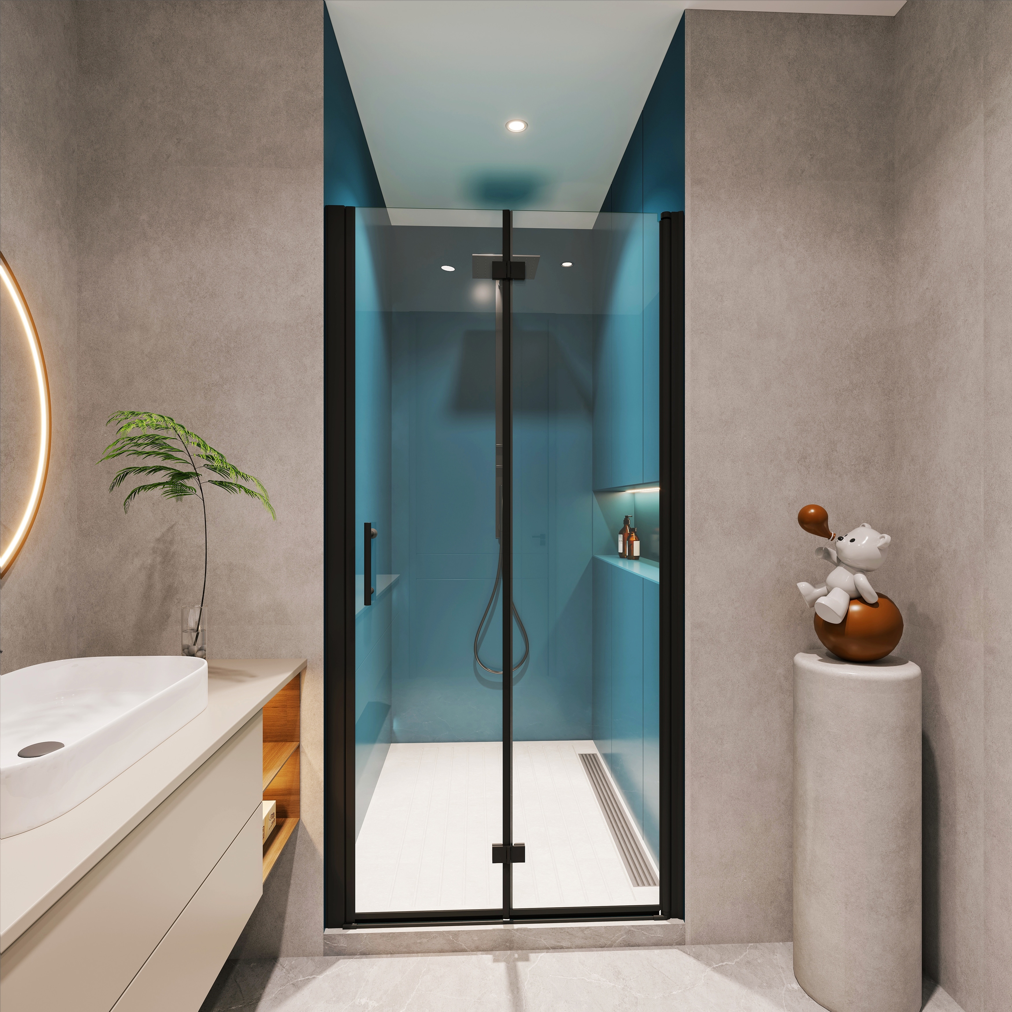 Semi-Frameless Bifold Shower Door with Tempered Glass