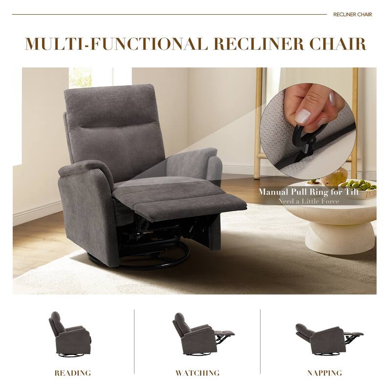 Fabric Recliner Sofa Chair - Swivel Rocking with XL Footrest - Single Seat for Living Room