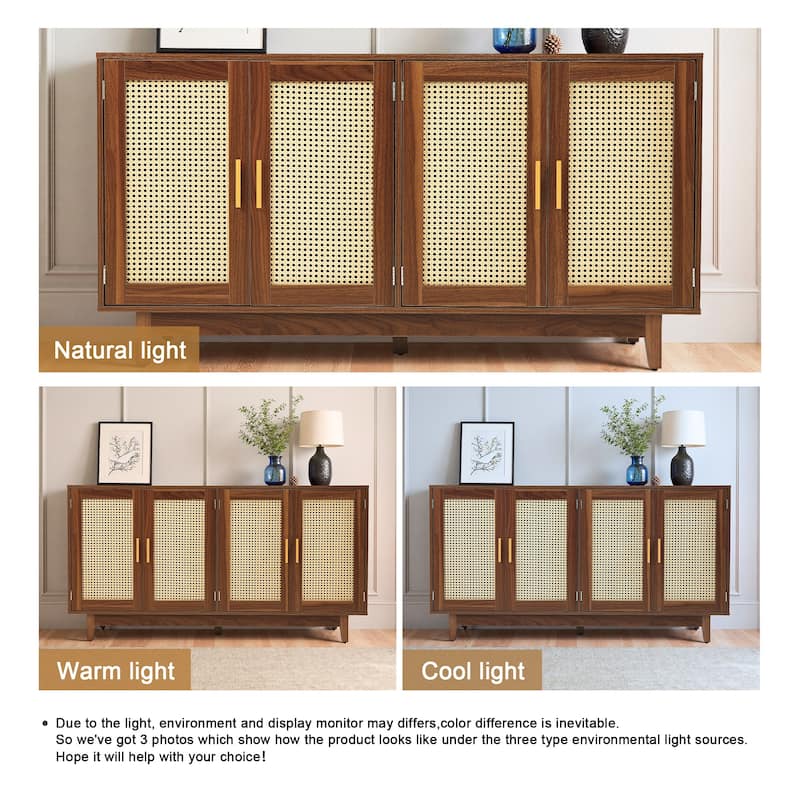 Wood TV Stand for up to 60" TVs with Four Rottan Doors