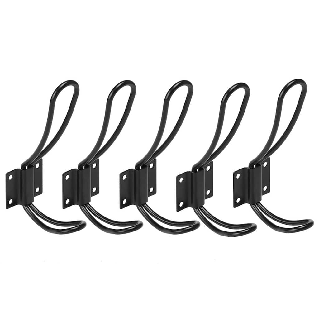 Dual Robe Hook Iron Hook Wall Bathroom Hanger w Screw Black 5pcs