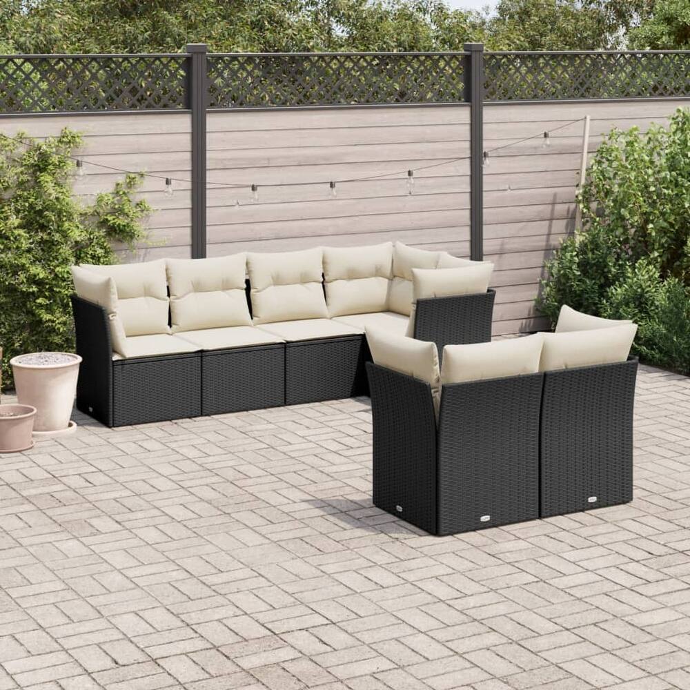 vidaXL Patio Sofa Set with Cushions Outdoor Furniture 7 Piece Poly Rattan - 24.4 x 24.4 x 27.2