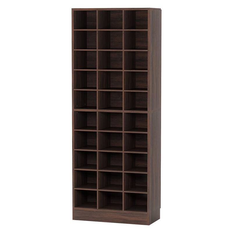 25" 10-Tier Espresso Wooden Shoe Storage Cabinet, Modern 30-Cubby