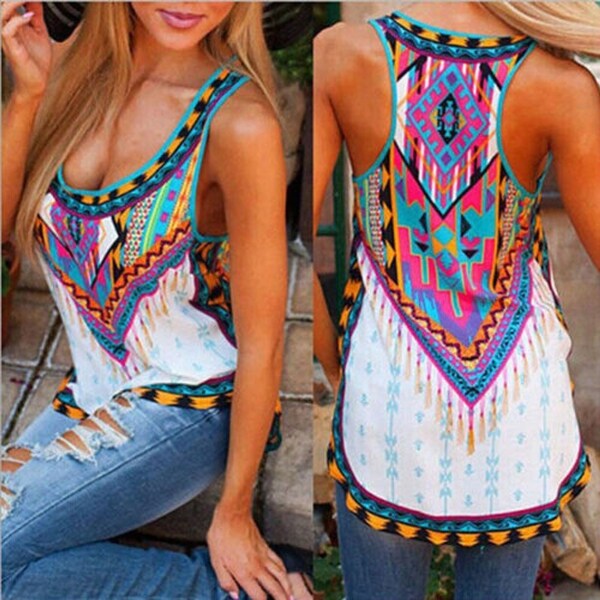 Azteca Tank Top In Colorful Vintage Print