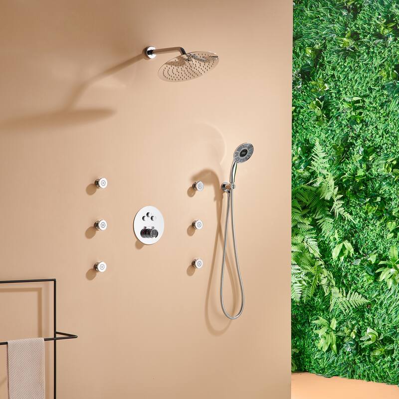 CASAINC Thermostatic Shower Faucet Shower System with 6 Body Jet