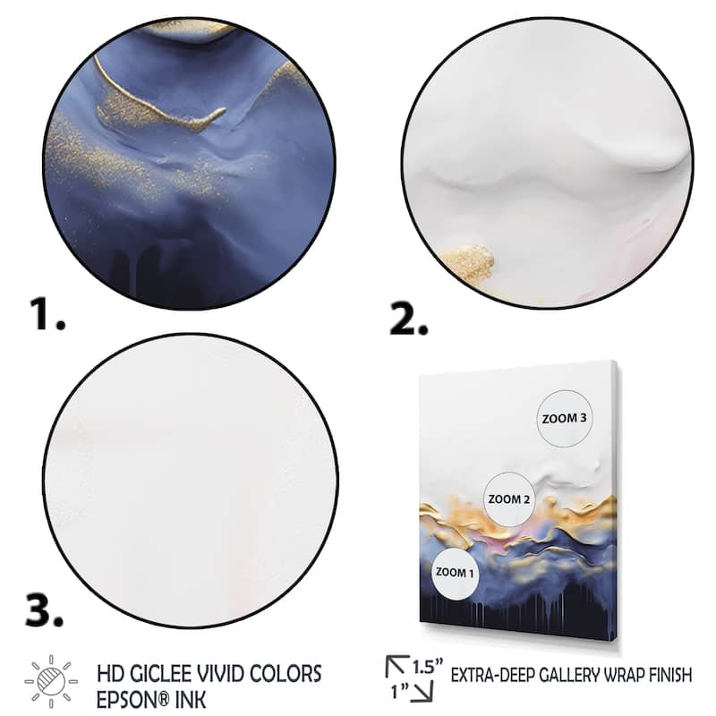 Designart "Abstract Blue And Yellow Marble Waterfall I" Abstract Liquid Ink Blue - Modern Entryway Framed Wall Art