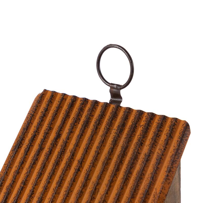 Glitzhome 15"H Washed Blue 2-Tiered Solid Wood and Metal Daisy Decorative Outdoor Garden Birdhouse