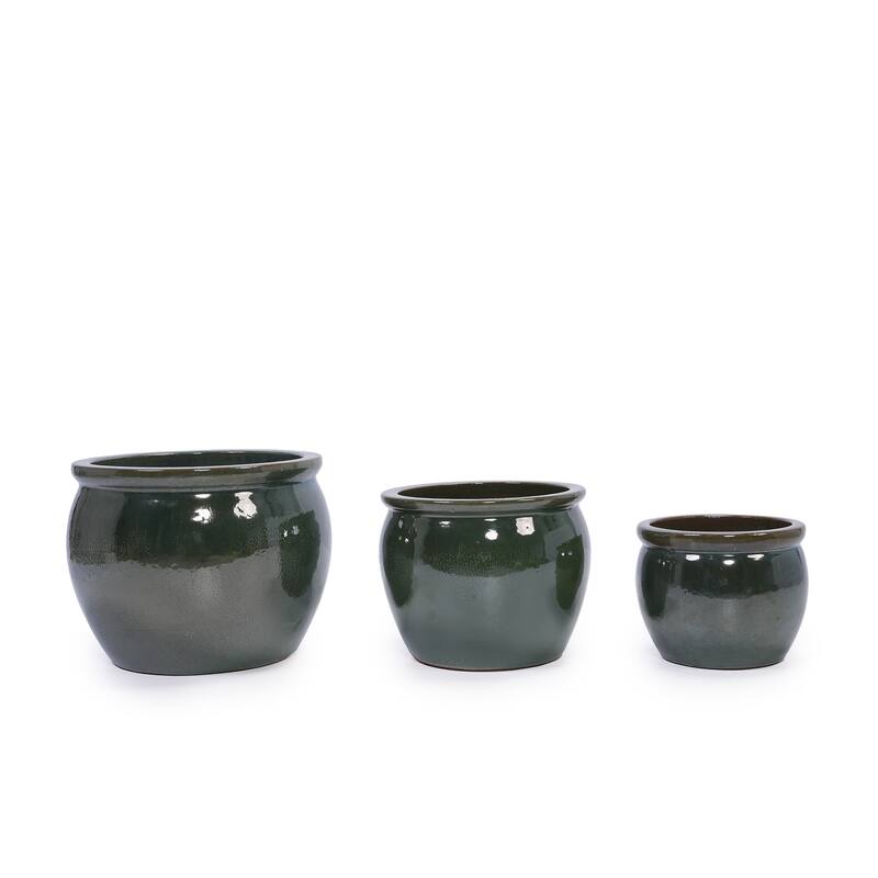 Handmade Glazed Ceramic Planter Set of 3, 15/12/9 Inch Diameter, Solid Glossy Finish