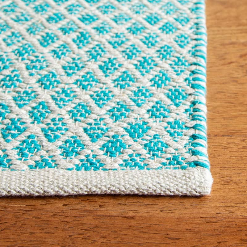 SAFAVIEH Handmade Flatweave Montauk Geert Cotton Rug - 6' x 6' Square - Turquoise/Ivory