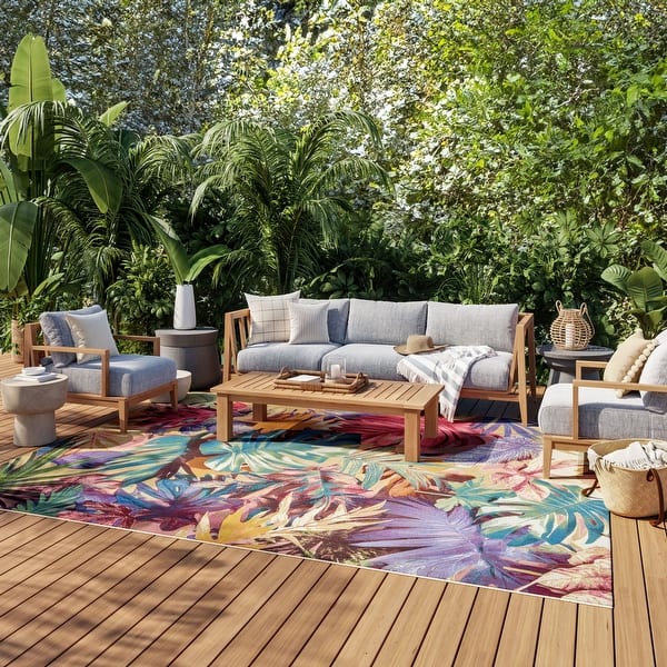 slide 2 of 14, Nourison Color Splash Indoor/Outdoor Multicolored Nature Area Rug Multicolor - 7'10" x 9'10"