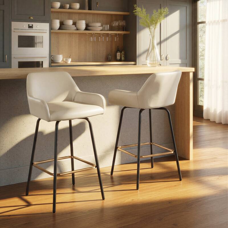 Porch & Den Galotti Fixed Height Counter Stool with Metal Legs & Square Footrest (Set of 2)