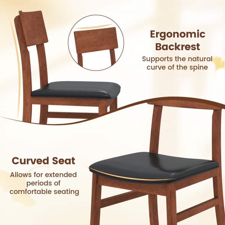 Set of 2 Black Rubber Wood PVC Leather Armless Dining Chairs with Ergonomic Cushions - 18" x 19.5" x 35"