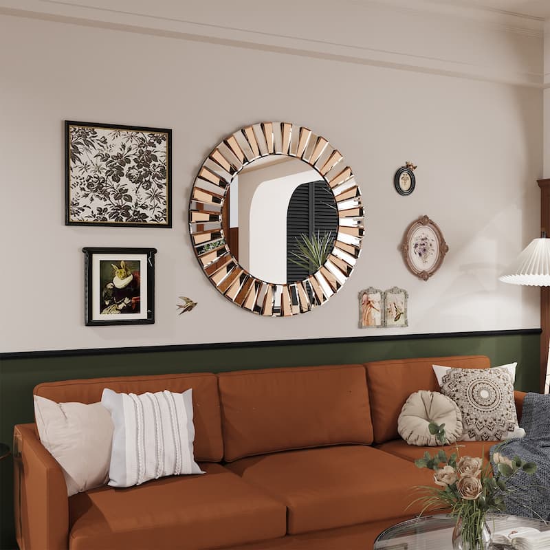 Large Sunburst Glass Round Wall Mirror - 24"x24"