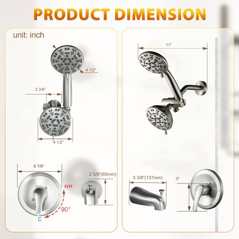 WOWOW Single-handle 7-Spray Dual Shower Head with Tub Spout
