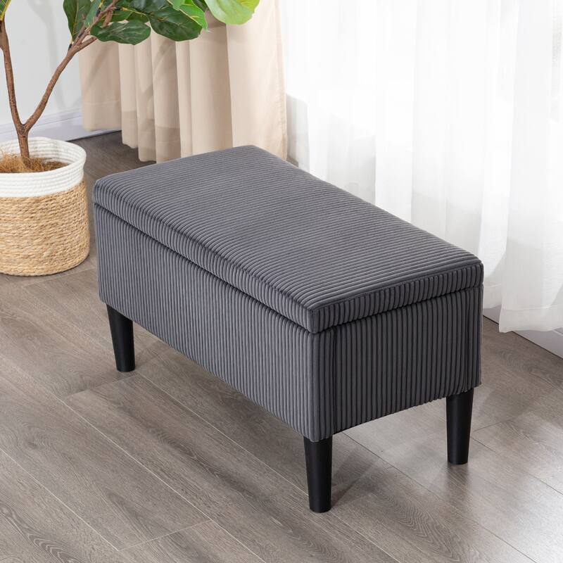 Adeco 32" Upholstered Storage Ottoman Bench with Corduroy Fabric - 31.7"X15.9"X17.5"