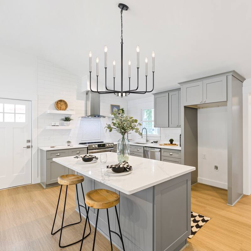 8-Light Modern Farmhouse Candle Chandelier for Kitchen Island Living Dining Room Bedroom