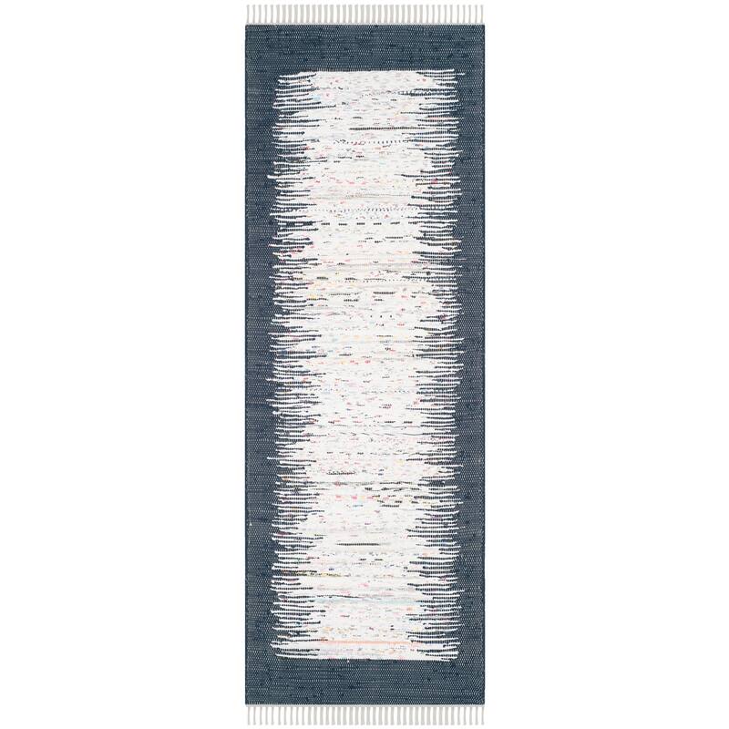 SAFAVIEH Handmade Flatweave Montauk Sidney Cotton Rug - 2'3" x 6' Runner - Ivory/Navy
