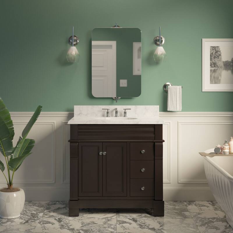 KitchenBathCollection Westminster 36" Bathroom Vanity with Carrara Marble Top