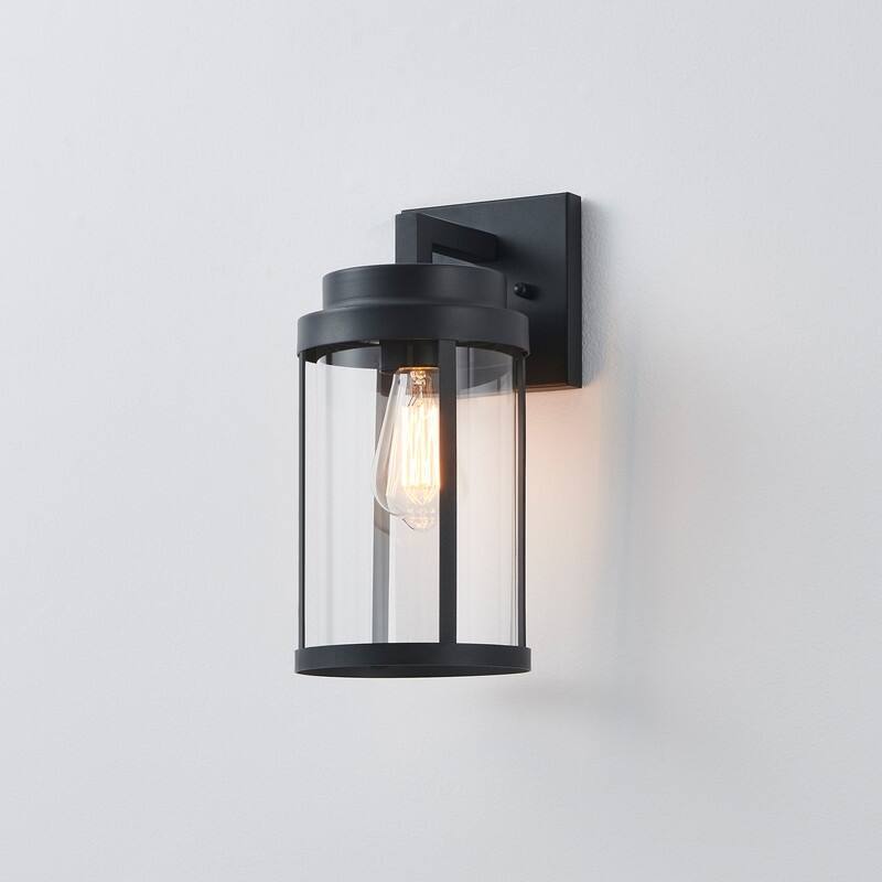 KAWOTI 13.63" Cylindrical Outdoor Wall Sconce Black - W6.5" x E7.9" x H13.63"