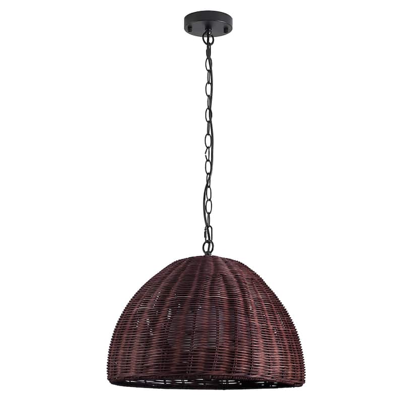 1-Light Rattan Dome Pendant light with Bulbs Included - Walnut