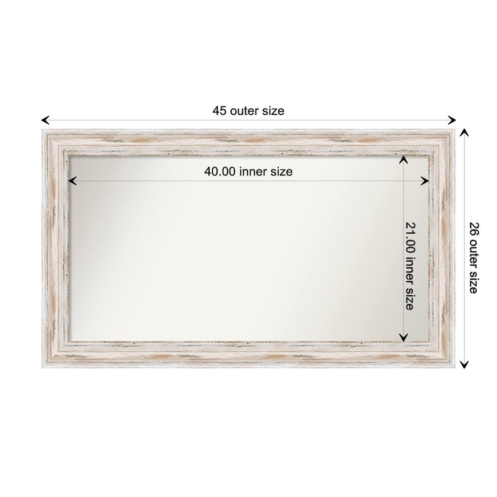 Alexandria White Wash Framed Non-Beveled Custom Wall Mirror, Bathroom Vanity Mirror