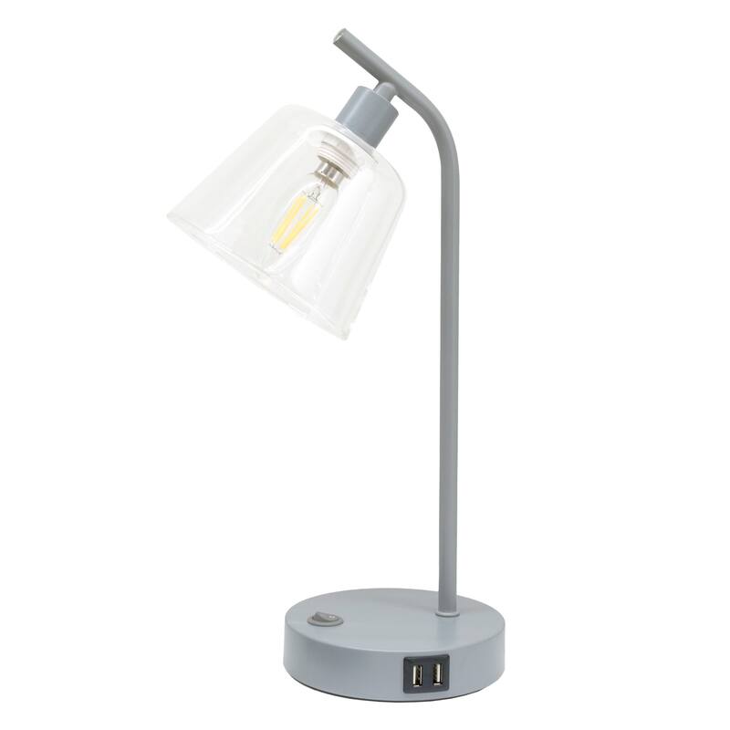 Curved Arm Desk Lamp with Glass Shade - 15.75" - Gray