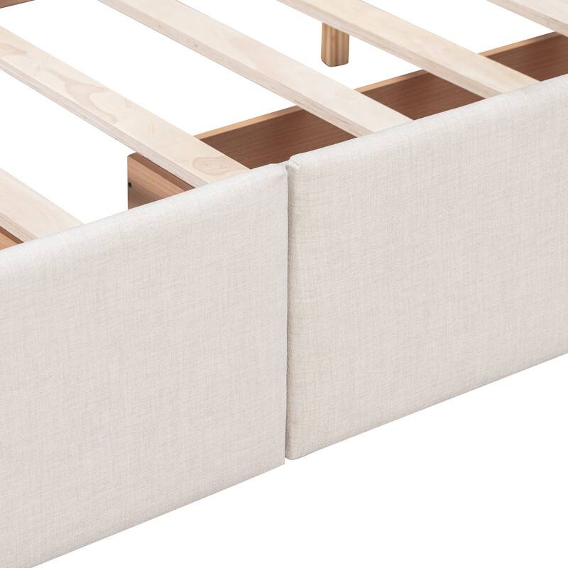 Queen Upholstered Bed Frame with 4 Drawers, Linen Fabric Platform Storage Bed with Classic Headboard and Wooden Slats Support