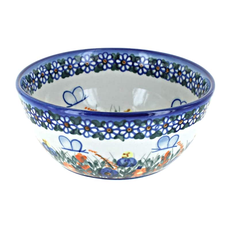 Blue Rose Polish Pottery WR Unikat Cereal Bowl - Spring Butterfly