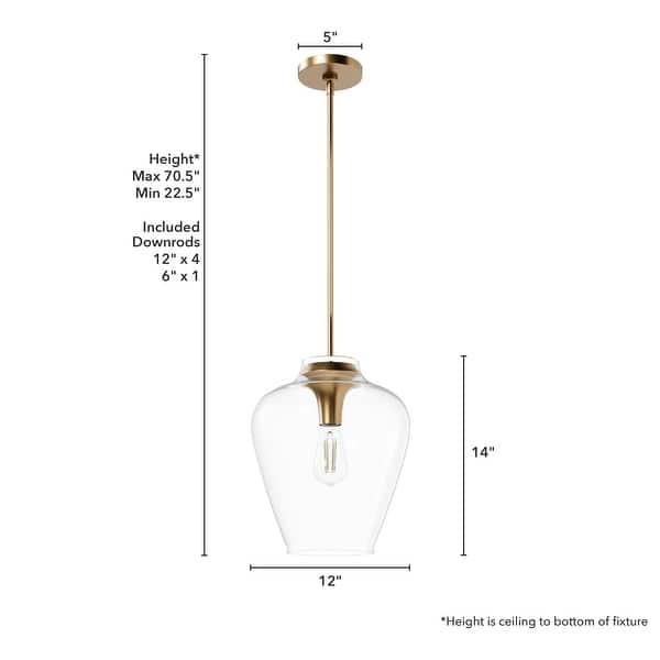 dimension image slide 4 of 5, Hunter Vidria 12" 1-Light Pendant - Kitchen Island, Dining Room, Entry - Contemporary, Transitional