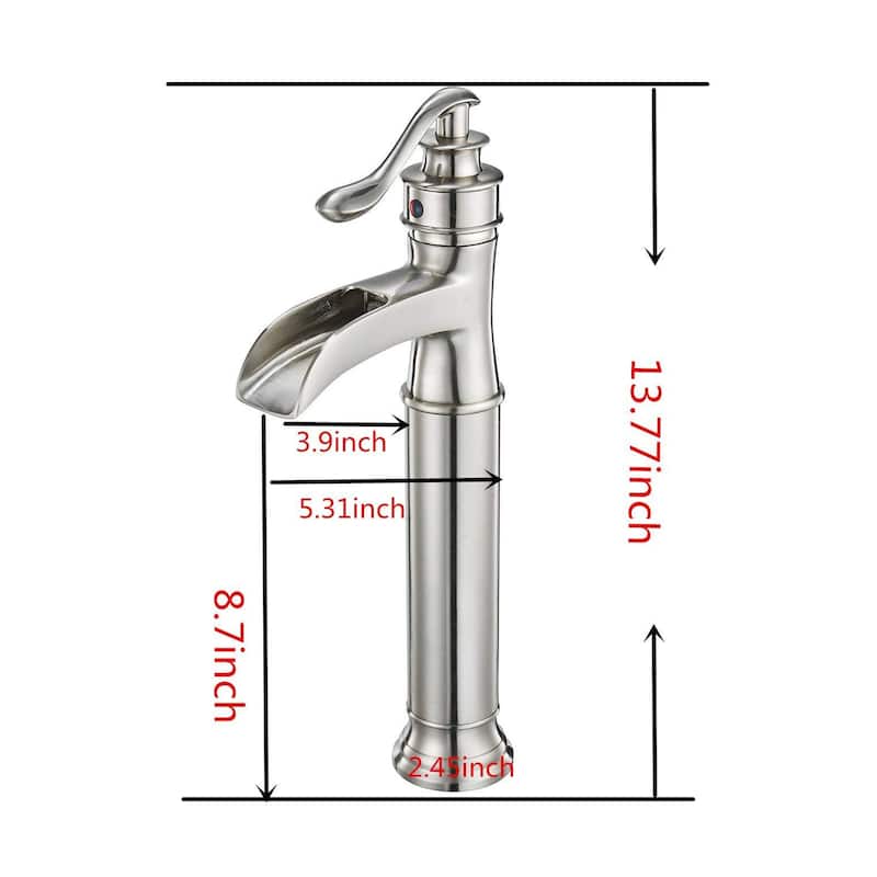 Nickel Waterfall Single Handle Bathroom Faucet with Drain Assembly