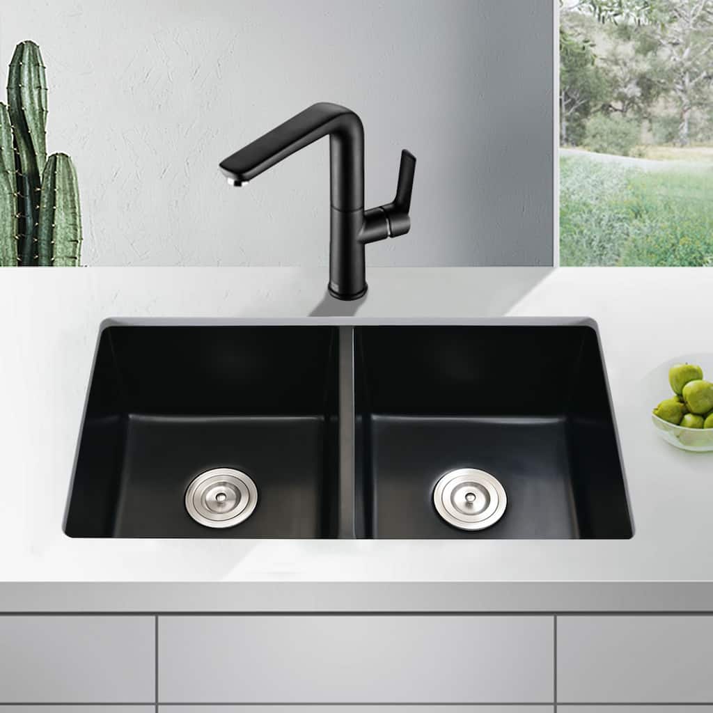 DORNBERG 33" L X 18" W Double Bowl Drop-In Kitchen Sink With Basket Strainer