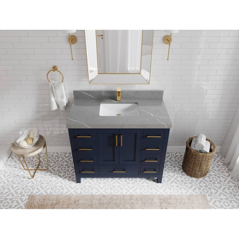 Willow Collections 42 in. W x 22 in. D Malibu Single Sink Bathroom Vanity with Countertop - 2" Piatra Gray - Navy Blue