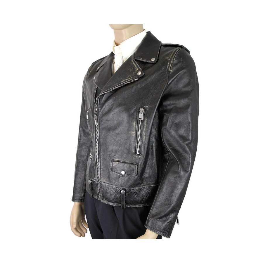 Shop Saint Laurent Men S Black Leather Vintage Biker Jacket 397290