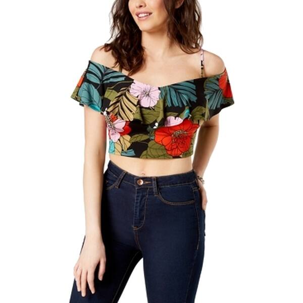Shop Guess Green Women S Size Medium M Greyson Cropped Flounce Top