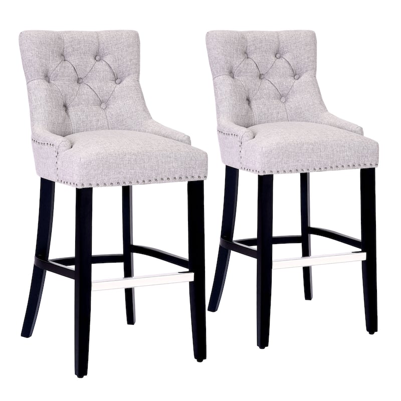 Carter 29" Linen Fabric Tufted Upholstered Bar Stool (Set of 2) - N/A - Light Gray