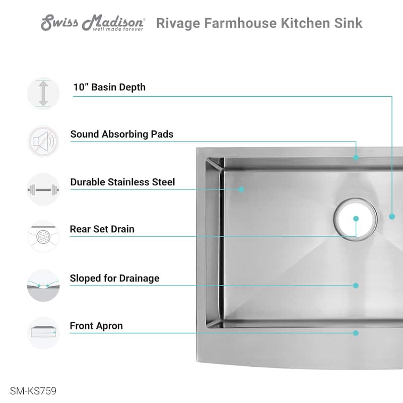Rivage 30 x 21 Single Basin Farmhouse Kitchen Sink