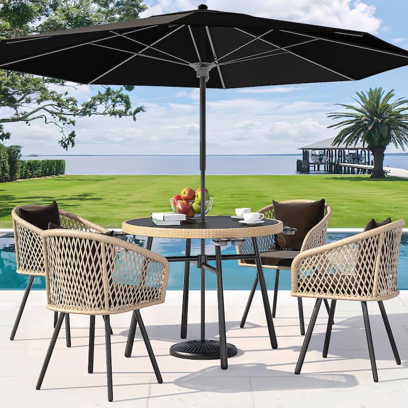 Moasis 4 Person Outdoor Dining Set Wicker Patio Bistro Set - 5 Pcs
