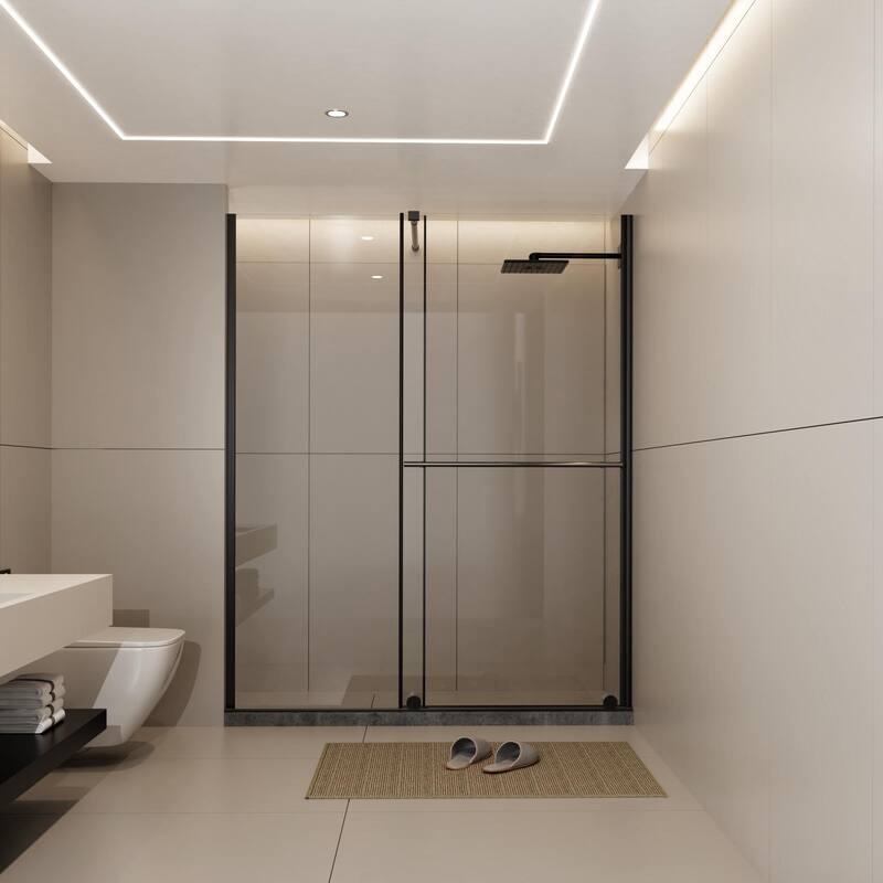 Shower Sliding Door Walk-in Shower Screen Dual Usage - Black