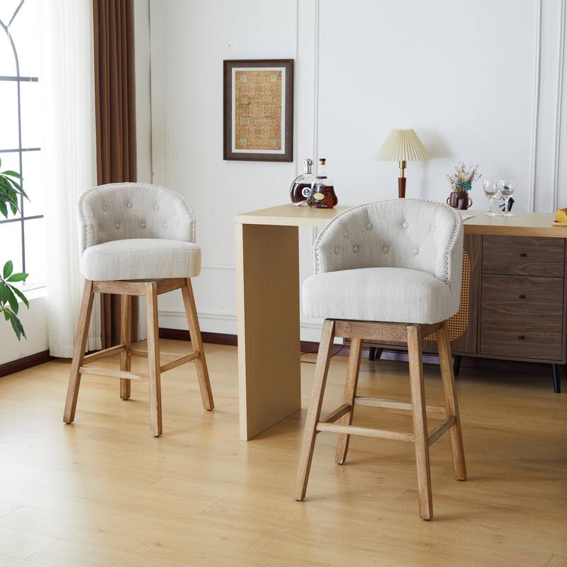 Roomfitters 33.25" Swivel Upholstered Counter Stools, Set of 2 Armless Bar Chairs with Rubberwood Frame and Footrest