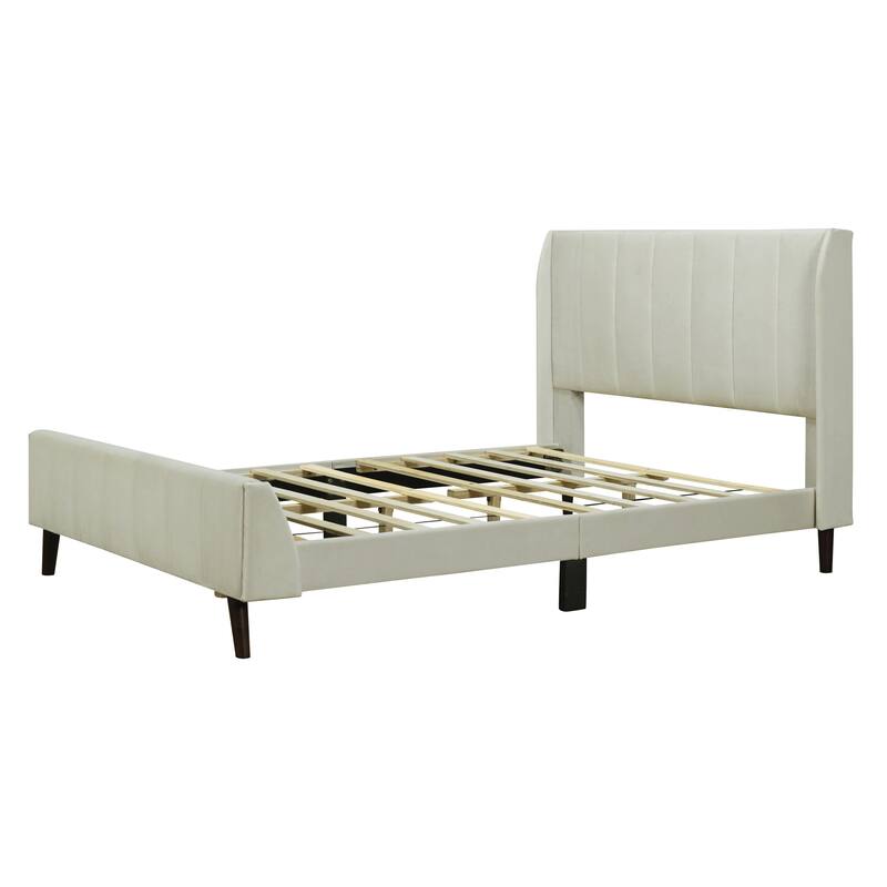 Superior Quality Velvet Upholstered Platform Bed, Unique 3D Footboard