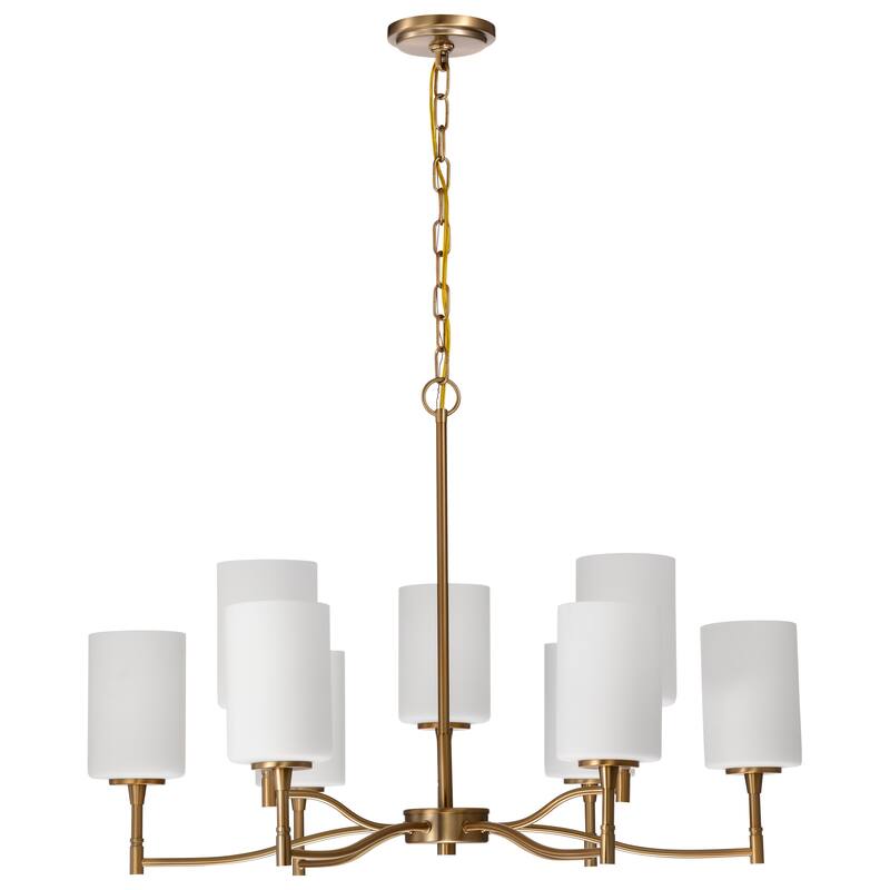 Liam 9 Light Chandelier Burnished Brass White Opal Glass - Burnished Brass