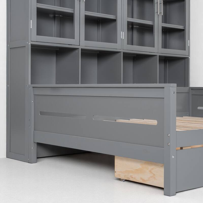 Multifunctional Twin/Full Daybed with Storage Cabinets, LED Lighting, and Shelves