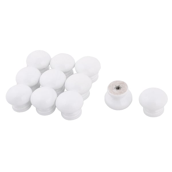 Household Wood Round Single Mounting Hole Door Drawer Case Pull Knob White 11pcs