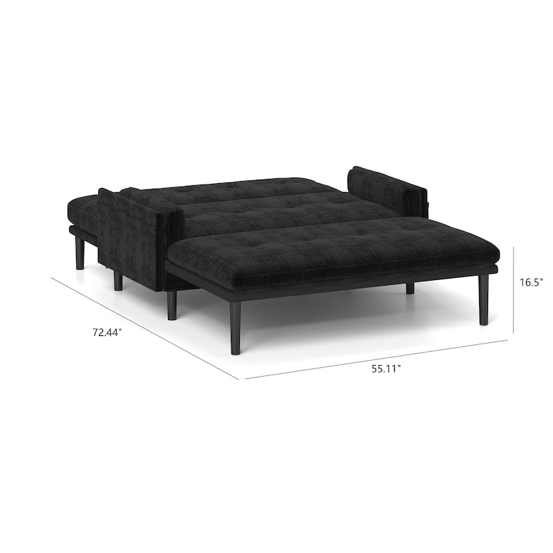 Roomfitters, Corduroy 2-Seater Sofa Sleeper, Convertible Loveseat with Recline Function and Armrests, Modern Small Sofa Bed